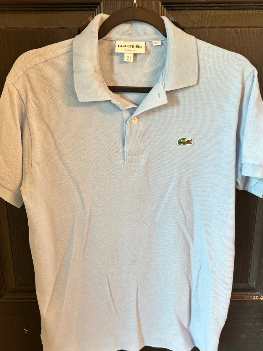 Lacoste Men's Pale Blue Pique Polo with Green Crocodile Logo